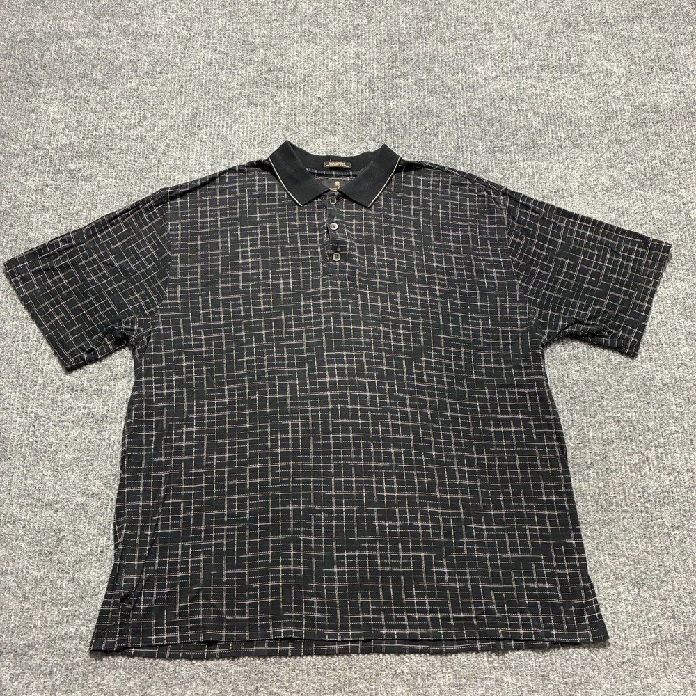 Gary Player‎ Mens Polo Shirt Size XL Black Checkered 60s Mercerized Cotton